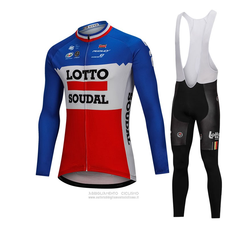2018 Abbigliamento Ciclismo Lotto Soudal Blu e Rosso Manica Lunga e Salopette